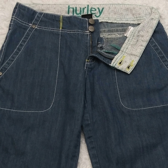 Hurley Vintage Junior's Blue Mid Rise Button Zipper Front Cotton Bermuda Short - Picture 7 of 13